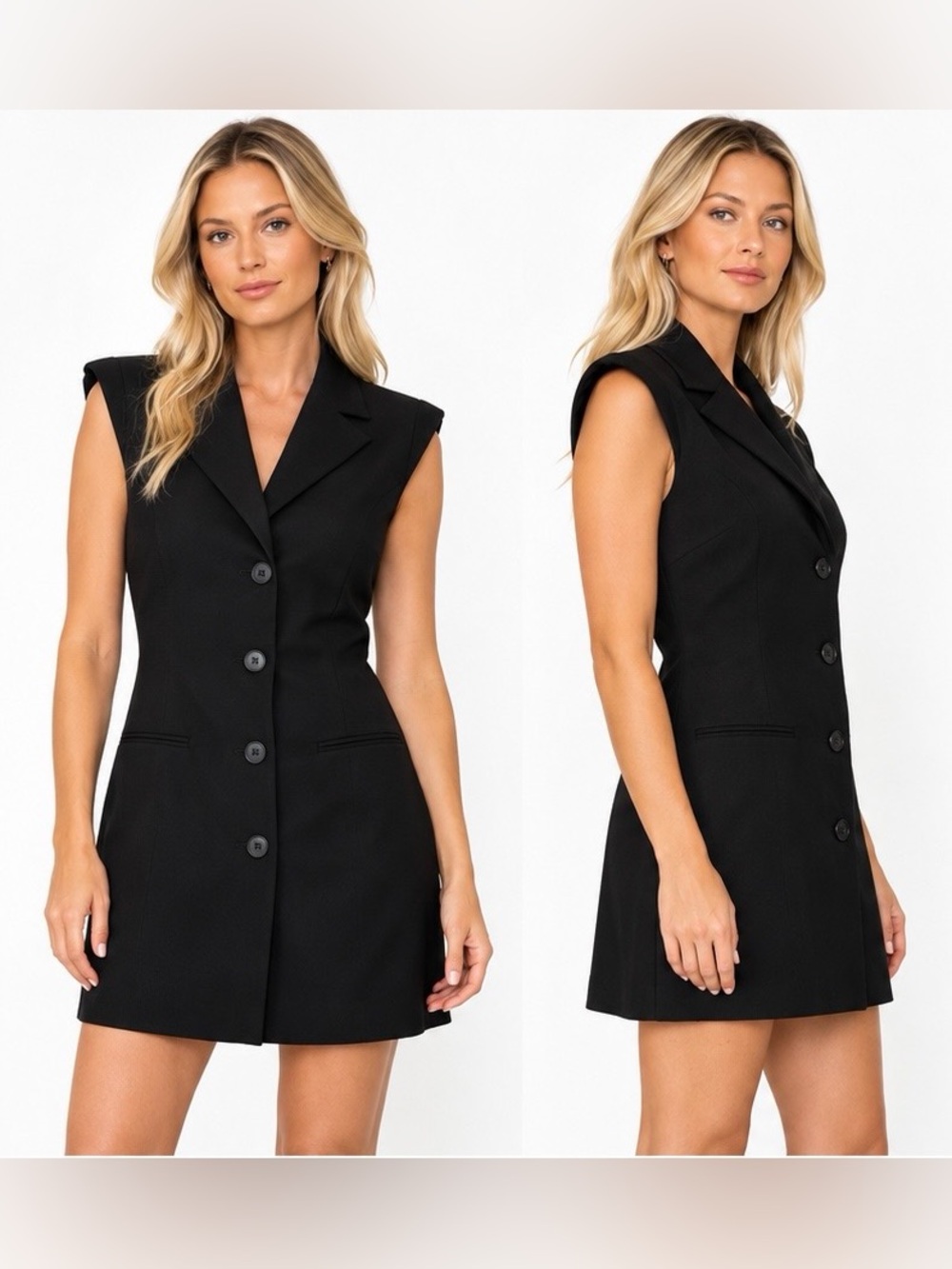Mango MNG Black Sleeveless Blazer Mini Dress Button Front Size M